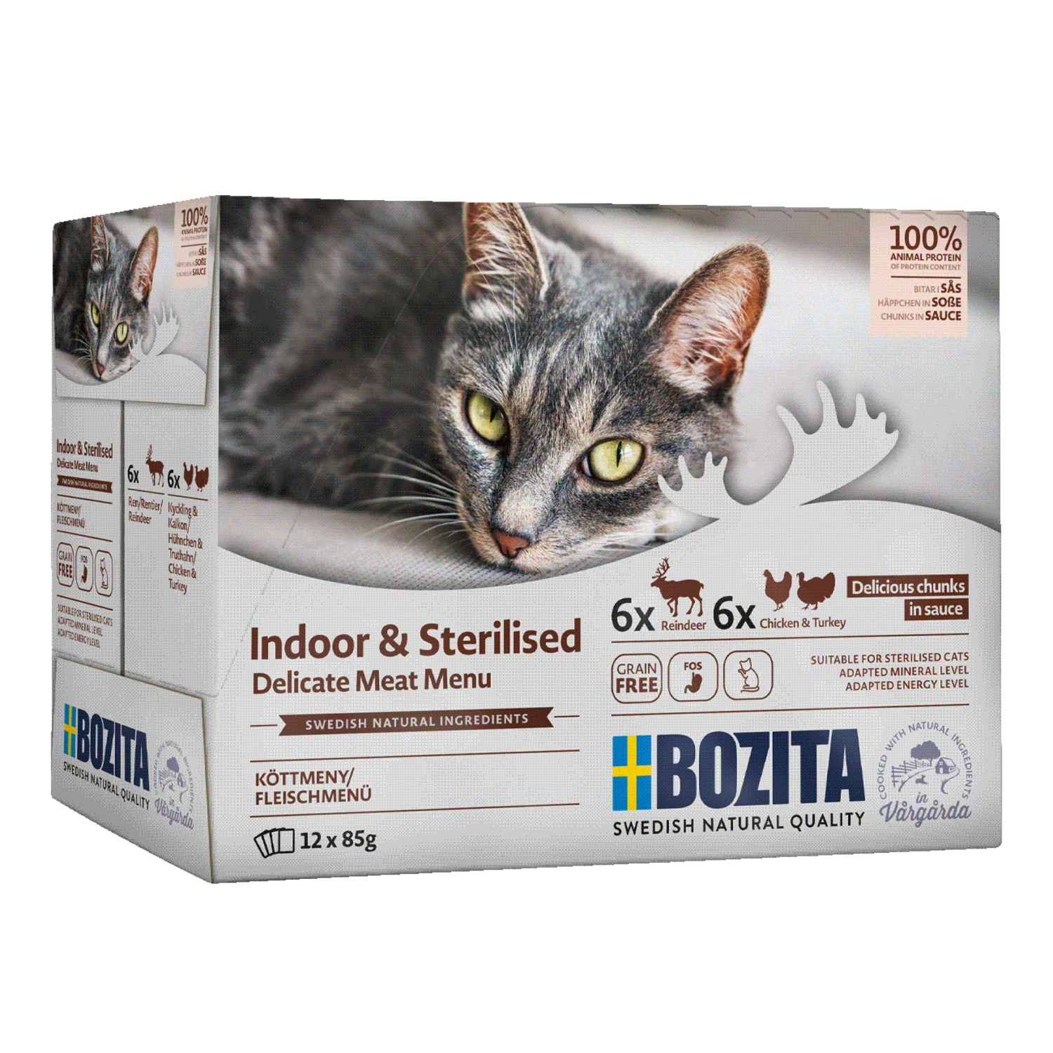 Bozita Bozita Feline Pouch Multipack Indoor & Sterilised - Delicate Meat Menu - 12x85 Gram - Chunks In Sauce 3 Bozita Bozita Feline Pouch Multipack Indoor & Sterilised - Delicate Meat Menu - 12x85 Gram - Chunks In Sauce